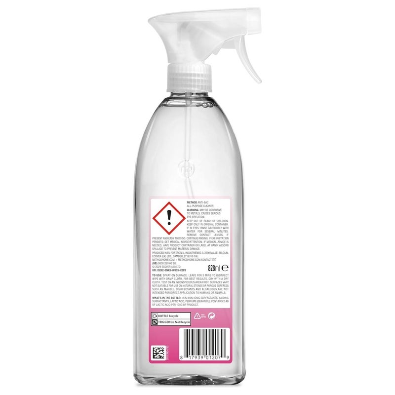 Method All-Purpose Cleaner Spray, Cuts Through Dirt & Grime, Streak-Free Home Cleaning, Wild Rhubarb Scent - 828 ml - Image 2